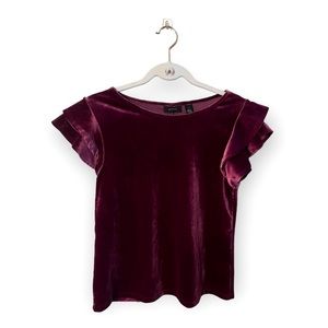 Halogen Purple Velvet Ruffle Sleeve Tee Shirt Blouse